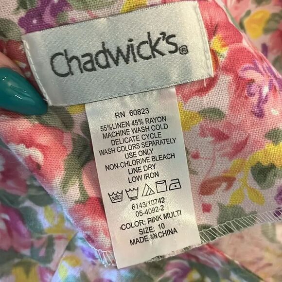 Chadwick’s Pink Floral Linen Button Up Midi Dress, 10! - Picture 8 of 8